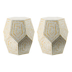 Tropical Mosaic Wooden Round Side Table