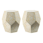 Tropical Mosaic Wooden Round Side Table