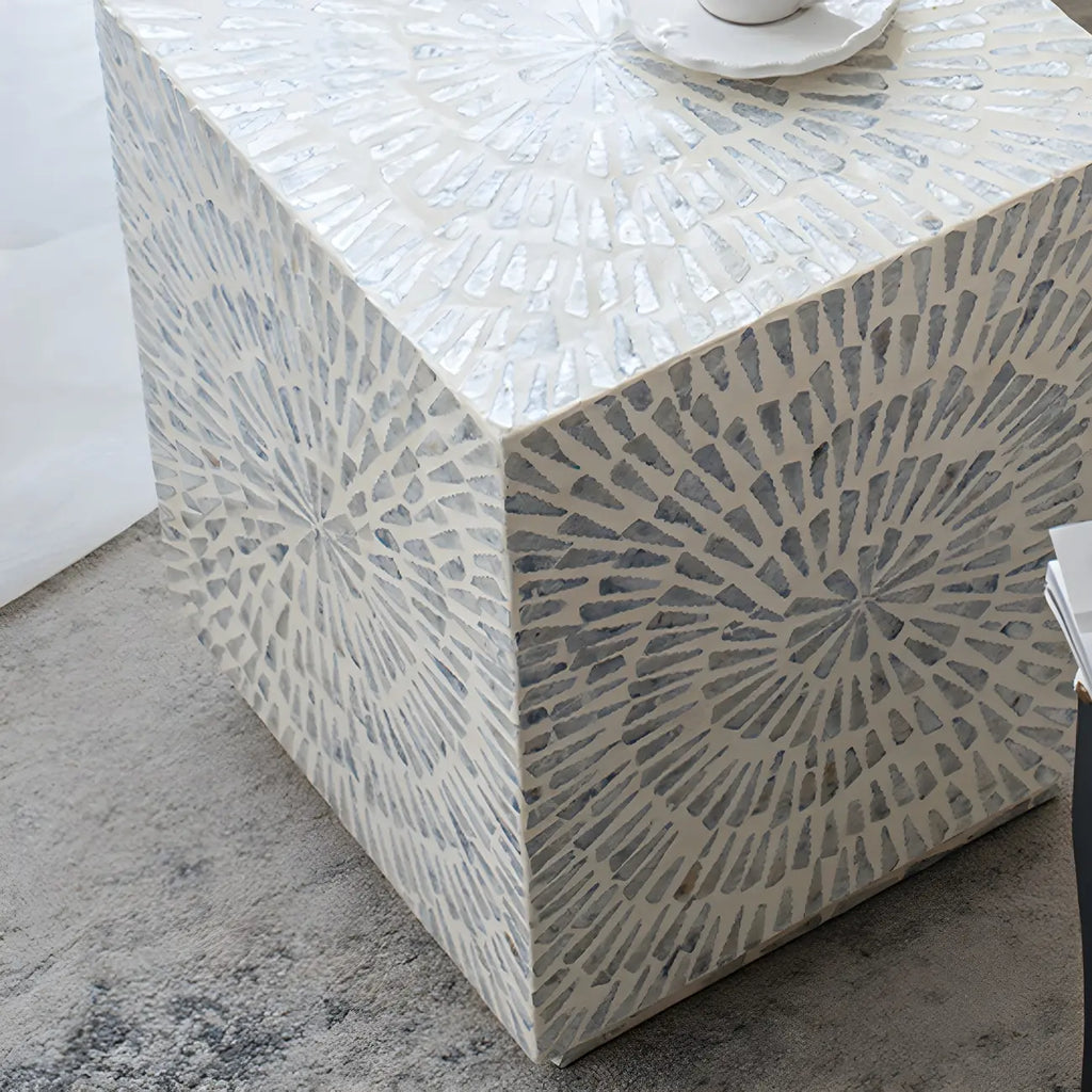 Tropical Mosaic Wooden Round Side Table