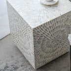 Tropical Mosaic Wooden Round Side Table