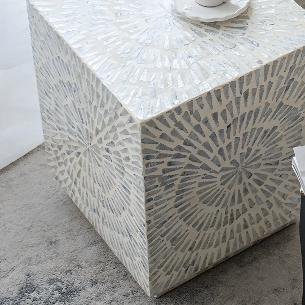 Tropical Mosaic Wooden Round Side Table