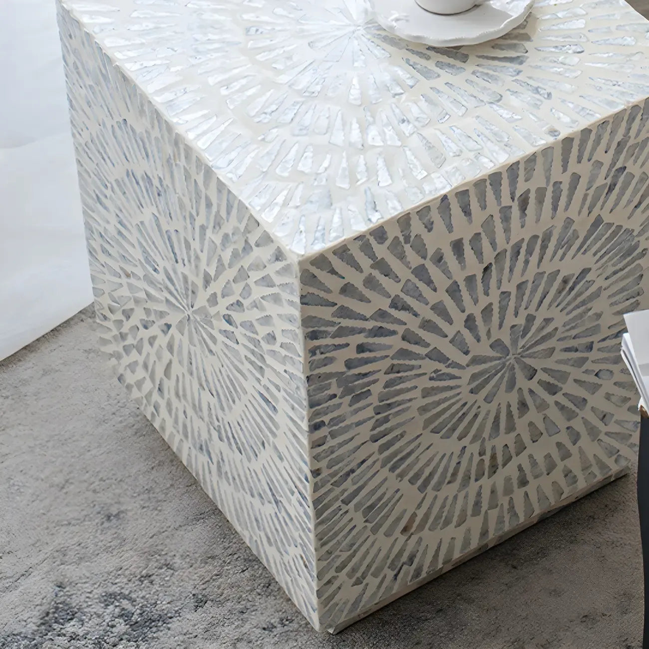 Tropical Mosaic Wooden Round Side Table