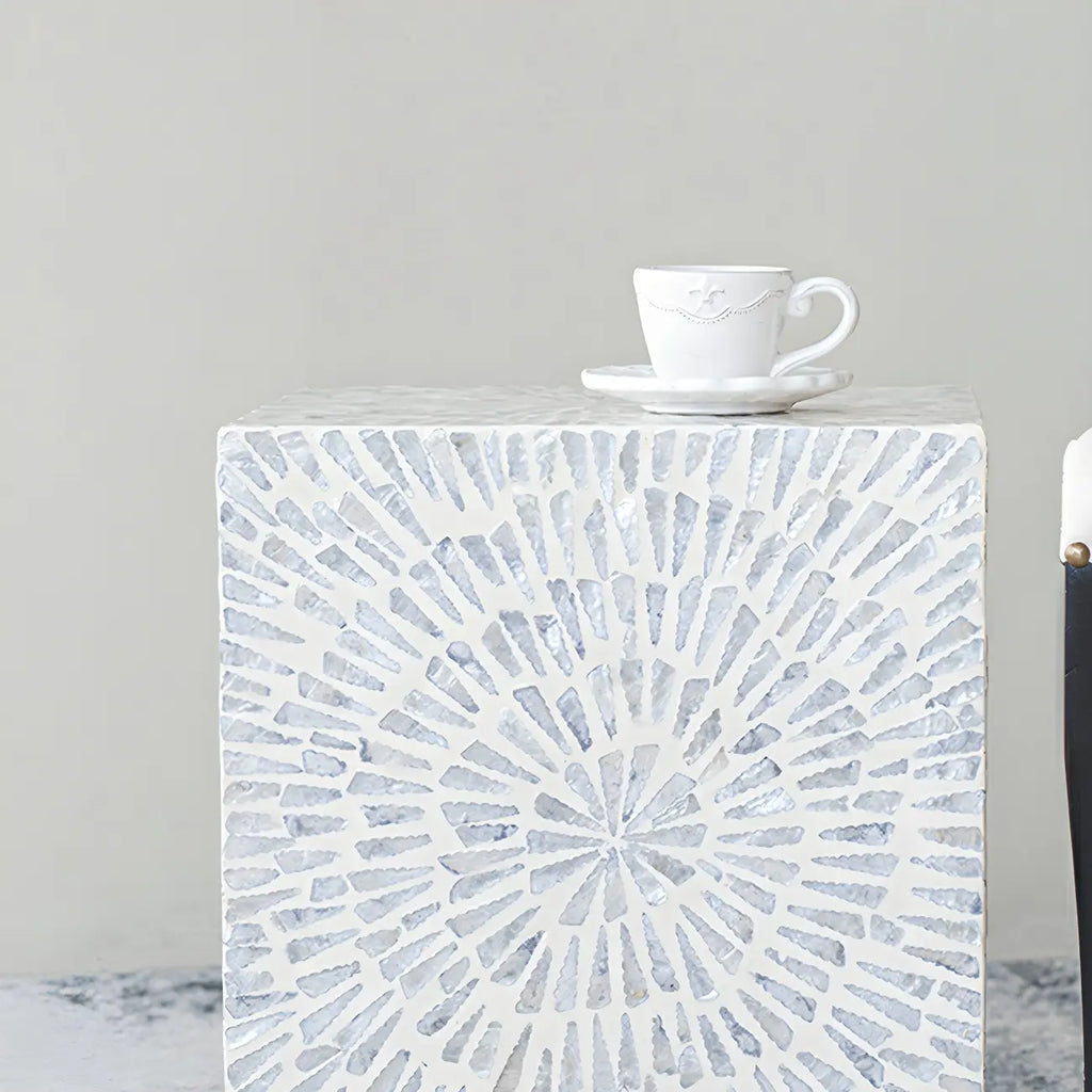 Tropical Mosaic Wooden Round Side Table