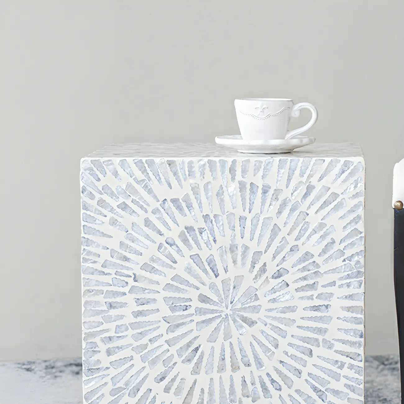 Tropical Mosaic Wooden Round Side Table