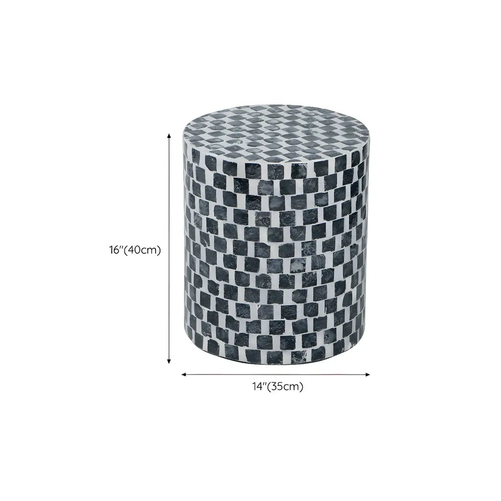 Tropical Mosaic Wooden Round Side Table