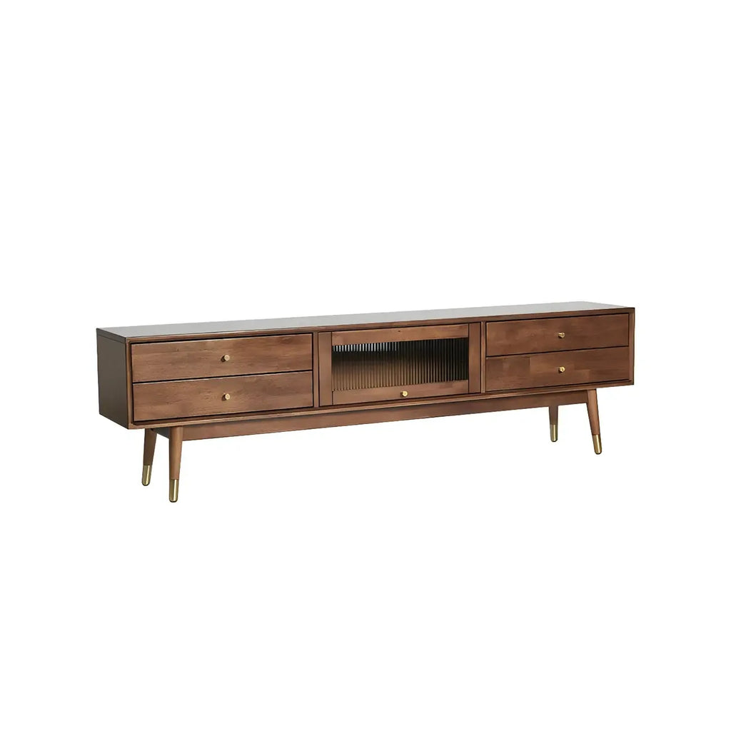 71 Nordic Brown Wood Cable Management Storage TV Stand