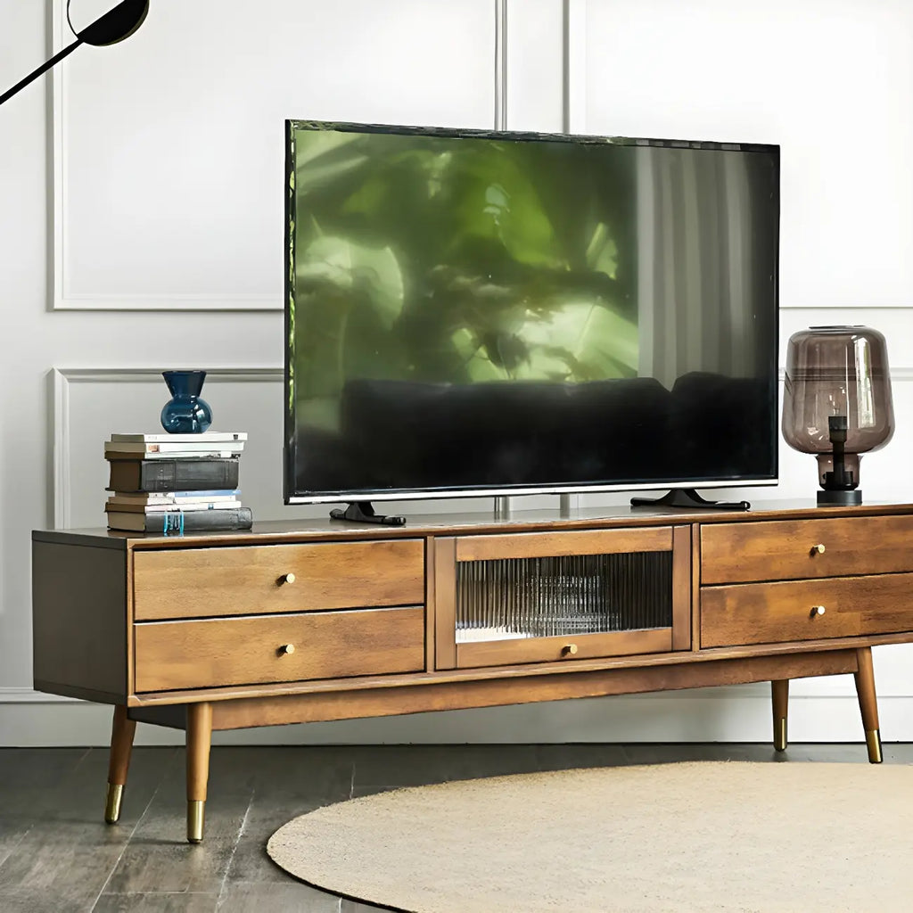 71 Nordic Brown Wood Cable Management Storage TV Stand