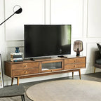 71 Nordic Brown Wood Cable Management Storage TV Stand