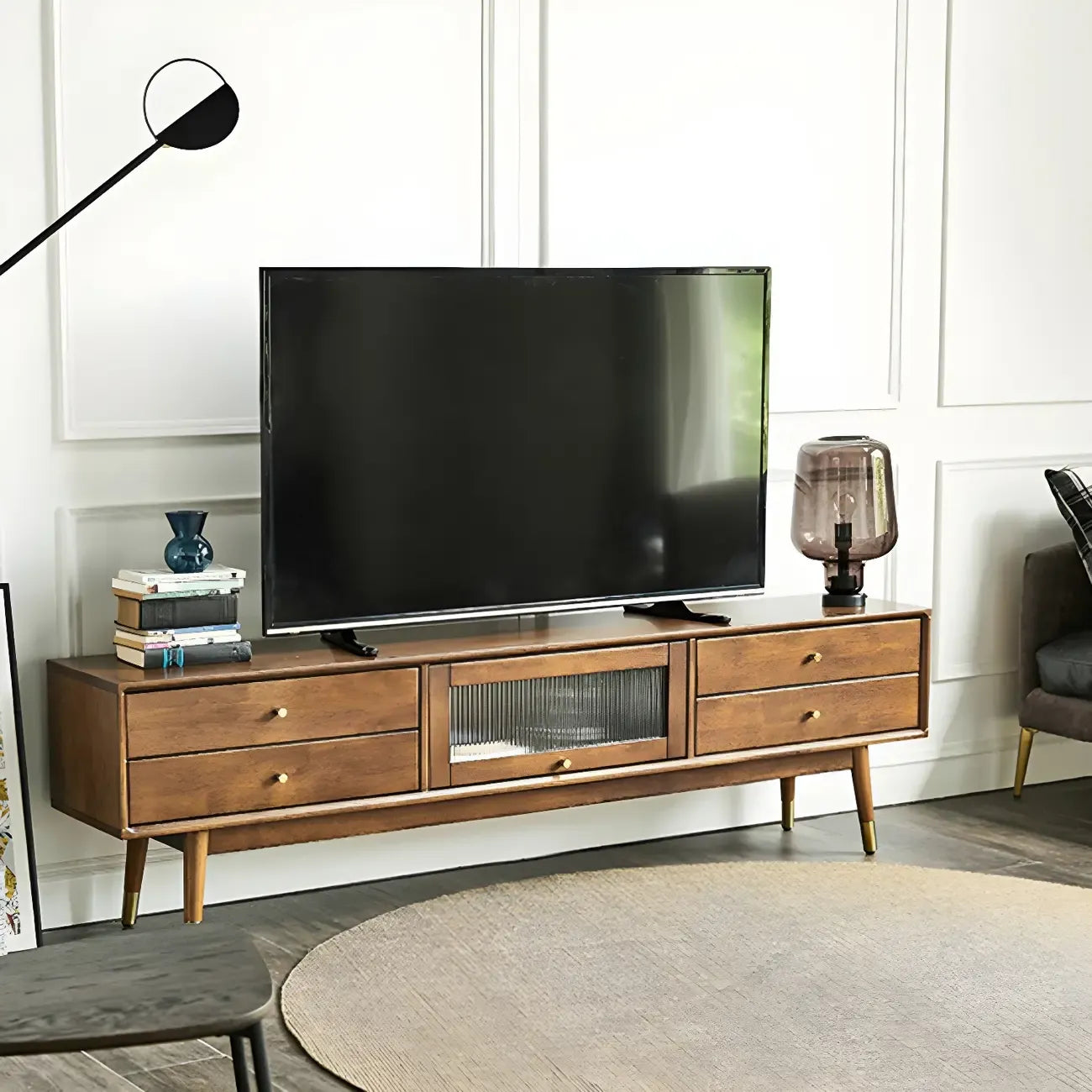 71 Nordic Brown Wood Cable Management Storage TV Stand