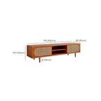 79 Natural Wood Open Storage TV Stand with Rattan Doors