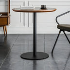 Modern Brown Wood Grain Black Metallic Pedestal Bar Tables