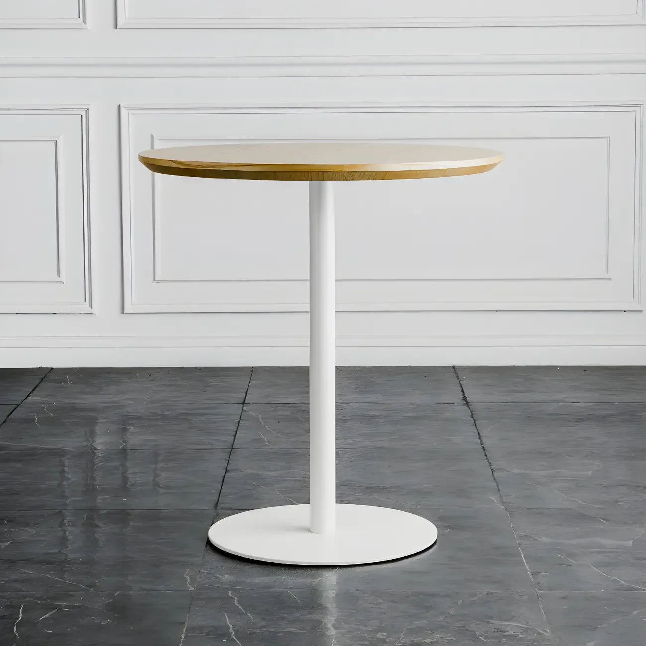 Modern Brown Wood Grain Black Metallic Pedestal Bar Tables