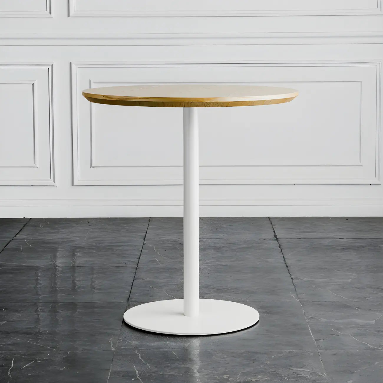 Modern Brown Wood Grain Black Metallic Pedestal Bar Tables