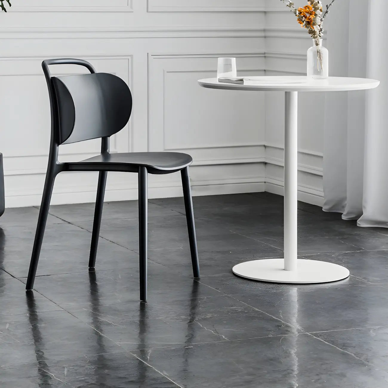 Modern Brown Wood Grain Black Metallic Pedestal Bar Tables