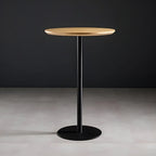 Modern Brown Wood Grain Black Metallic Pedestal Bar Tables