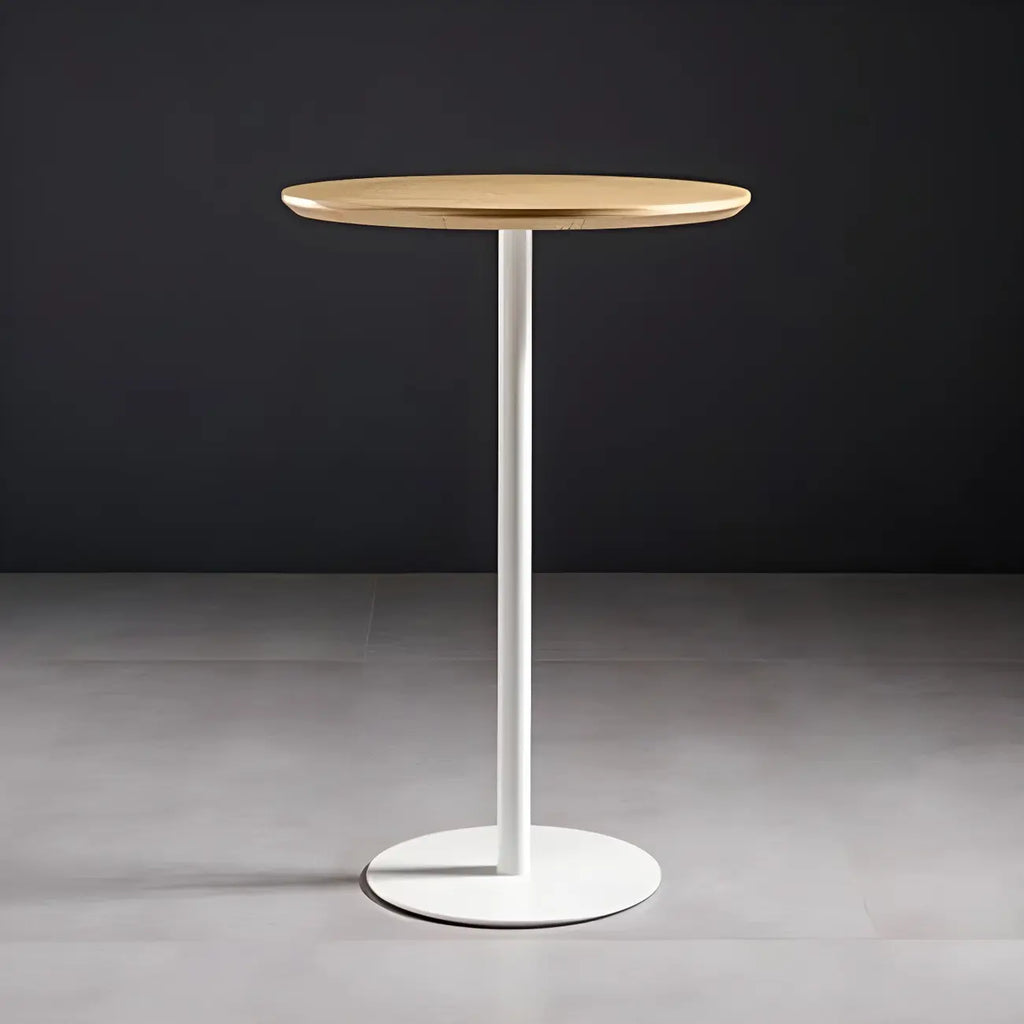 Modern Brown Wood Grain Black Metallic Pedestal Bar Tables