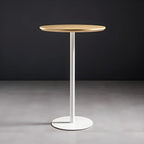 Modern Brown Wood Grain Black Metallic Pedestal Bar Tables