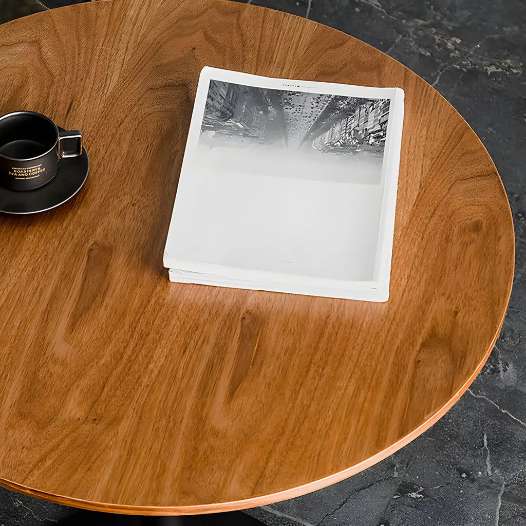 Modern Brown Wood Grain Black Metallic Pedestal Bar Tables