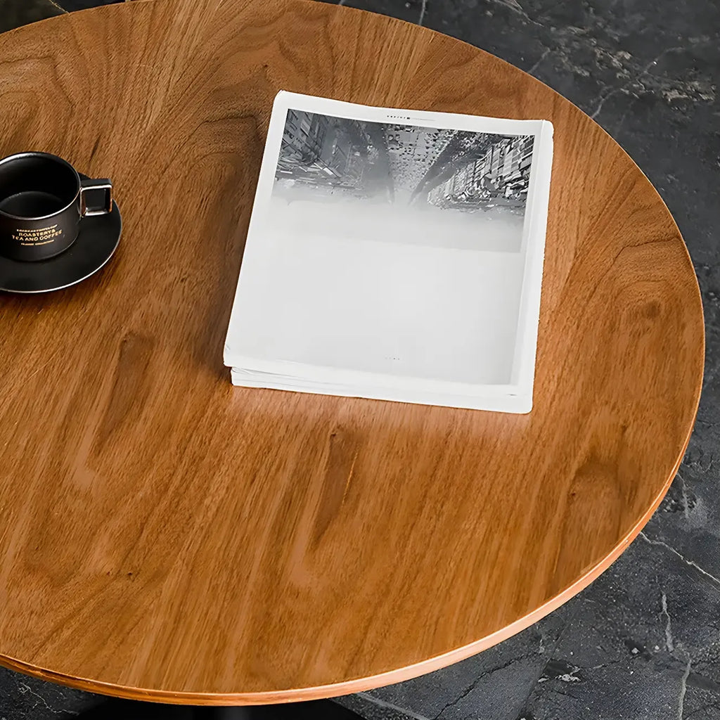Modern Brown Wood Grain Black Metallic Pedestal Bar Tables