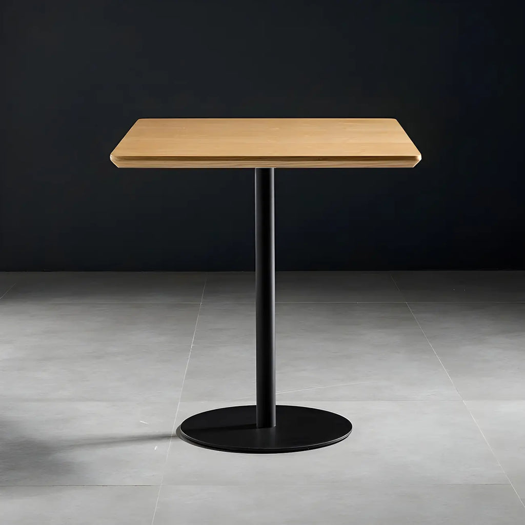 Modern Brown Wood Grain Black Metallic Pedestal Bar Tables