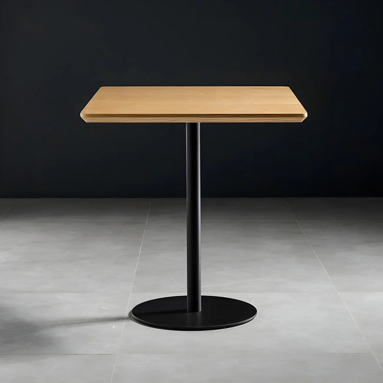 Modern Brown Wood Grain Black Metallic Pedestal Bar Tables