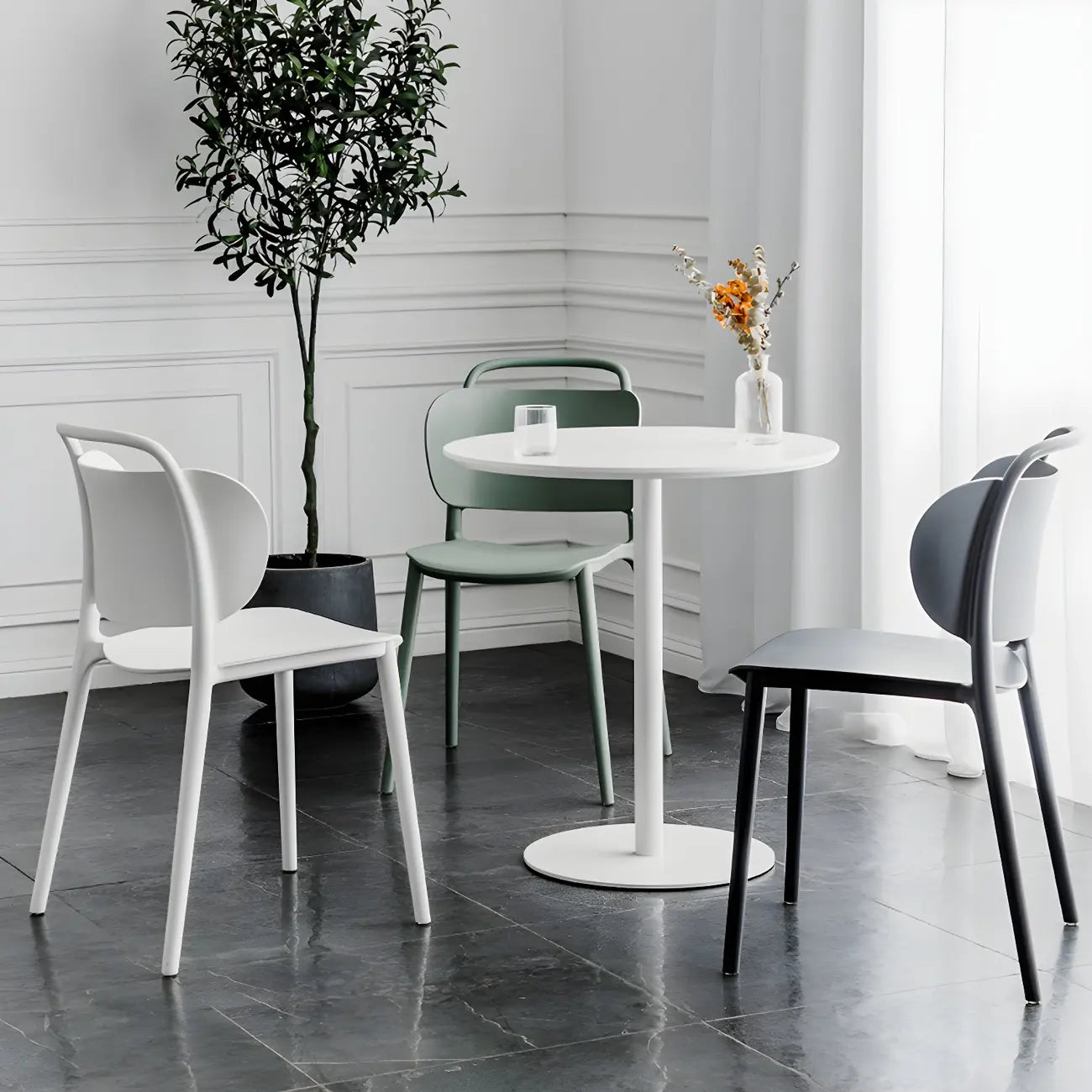Modern Brown Wood Grain Black Metallic Pedestal Bar Tables