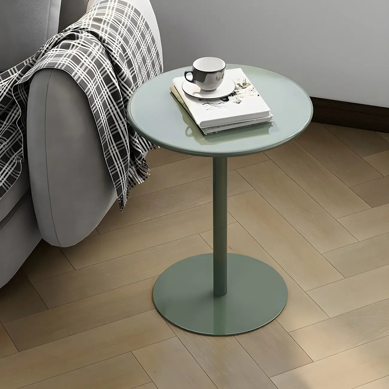 Contemporary Black Metal Pedestal Round End Table