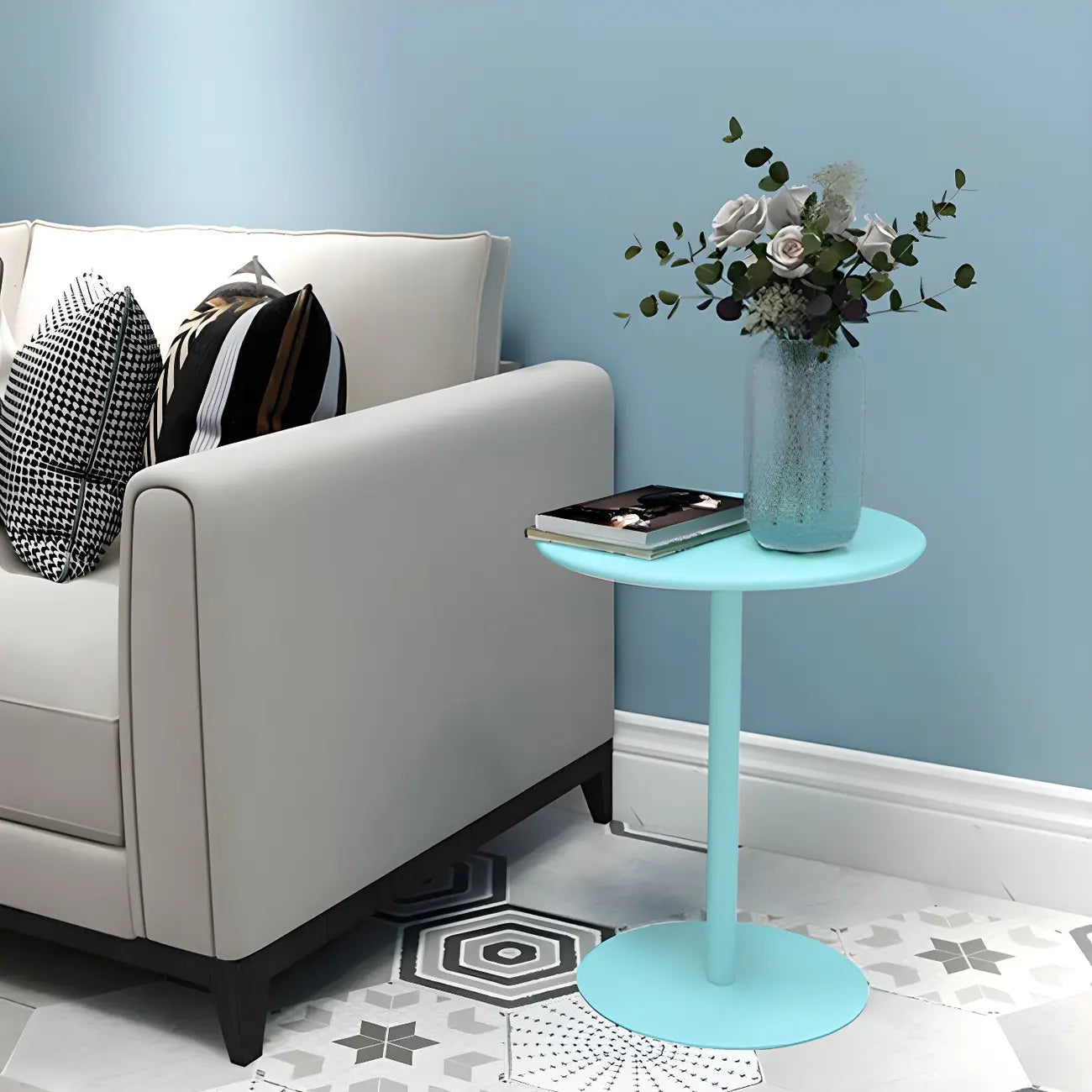 Contemporary Black Metal Pedestal Round End Table