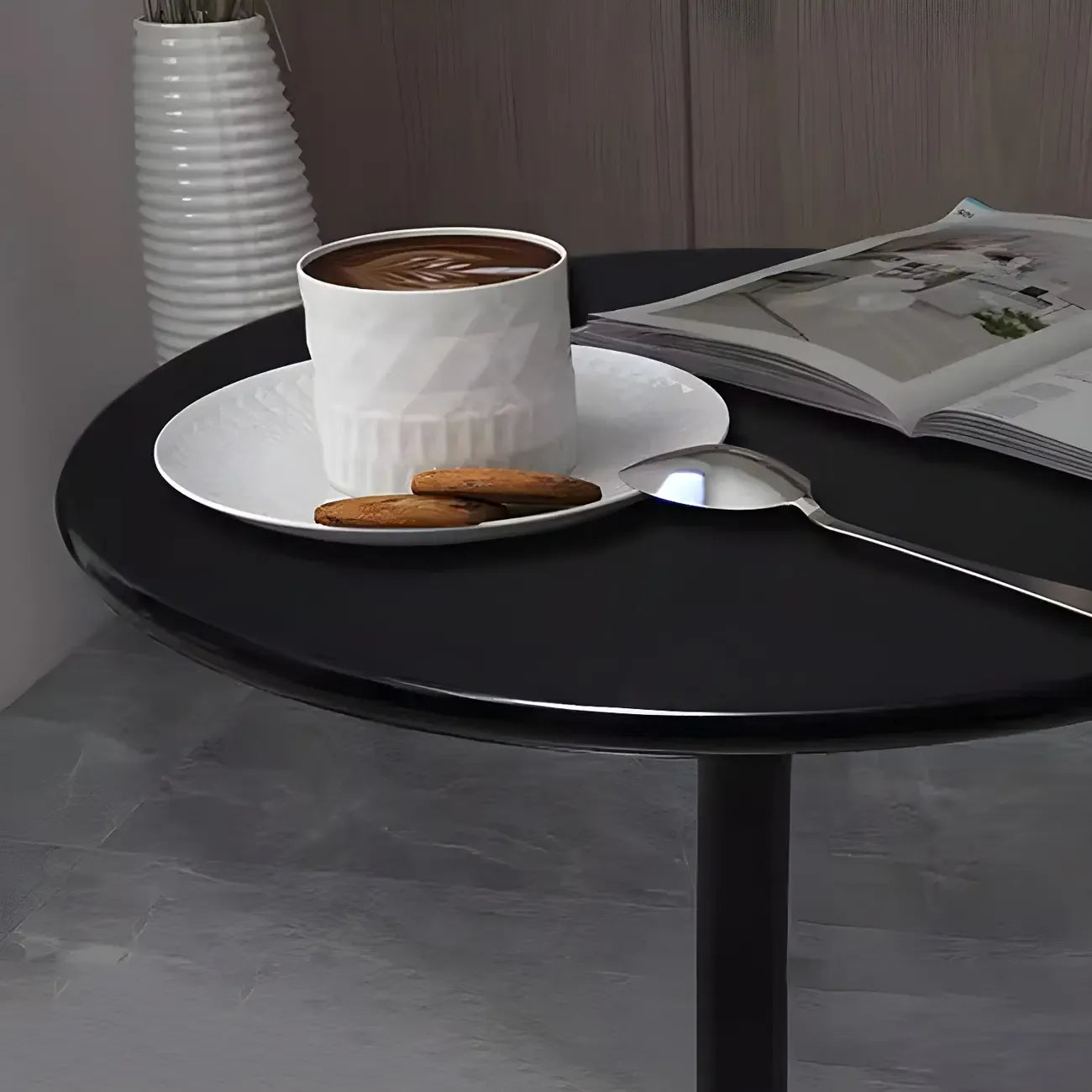 Contemporary Black Metal Pedestal Round End Table
