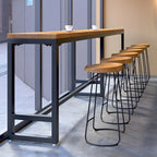 Modern Brown Wooden Iron Trestle Base Bar Table