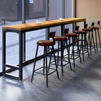 Modern Brown Wooden Iron Trestle Base Bar Table