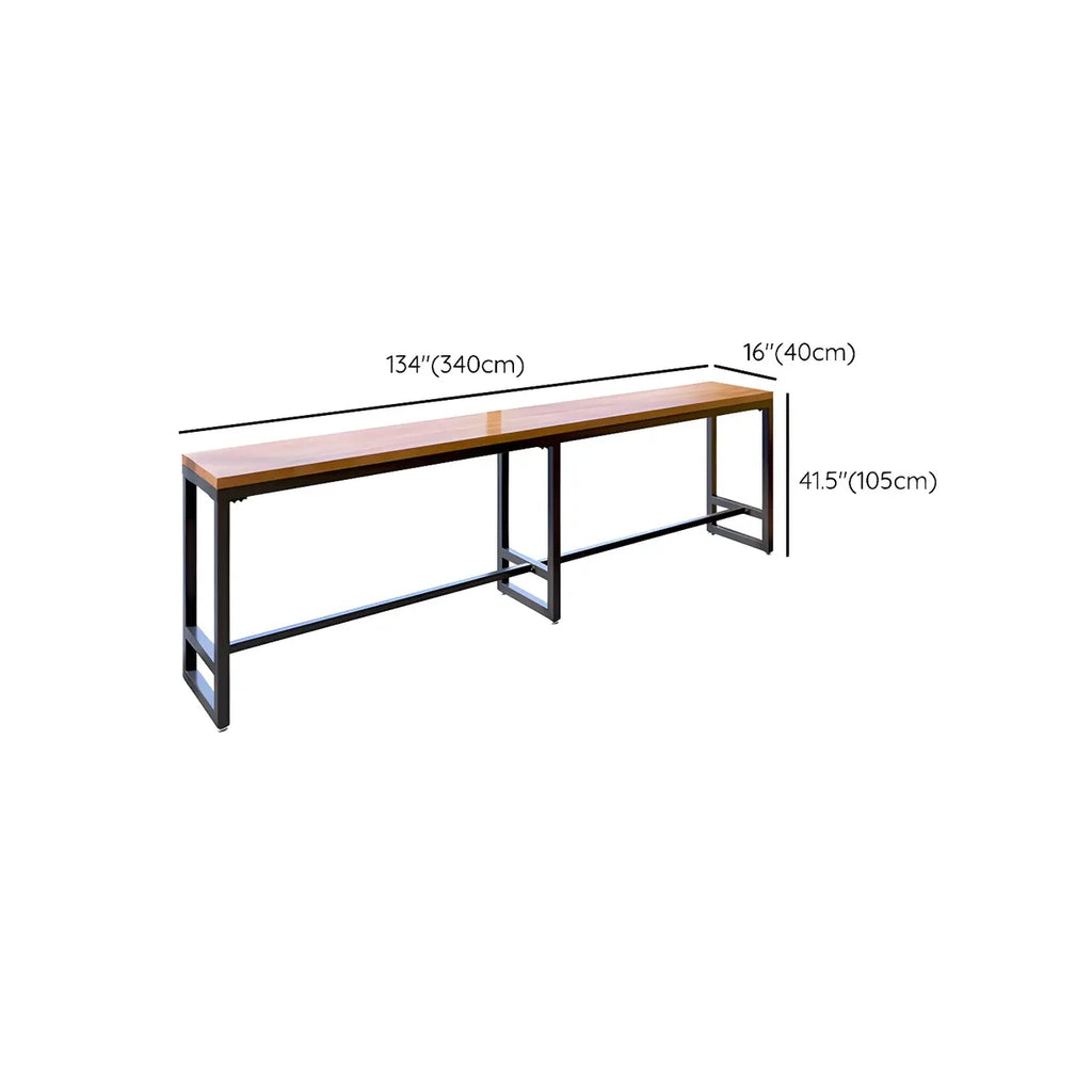 Modern Brown Wooden Iron Trestle Base Bar Table