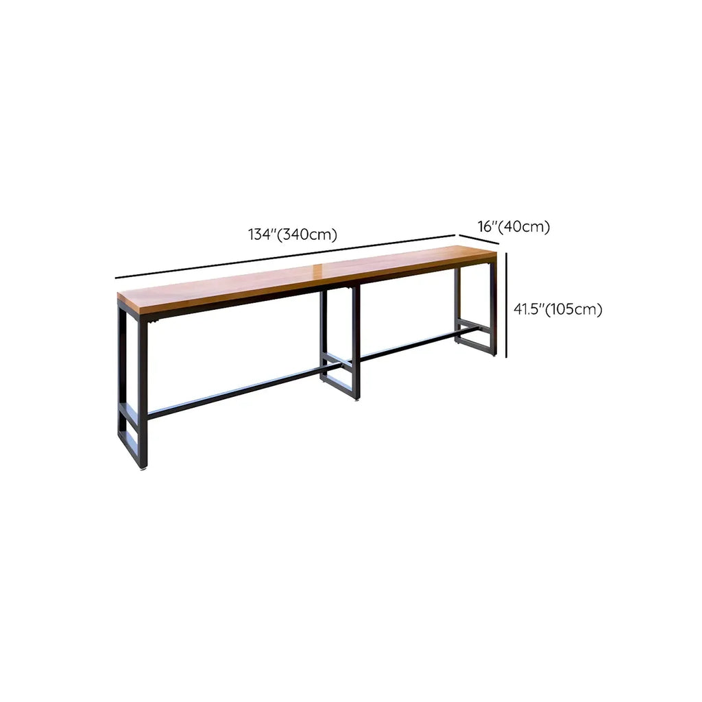 Modern Brown Wooden Iron Trestle Base Bar Table