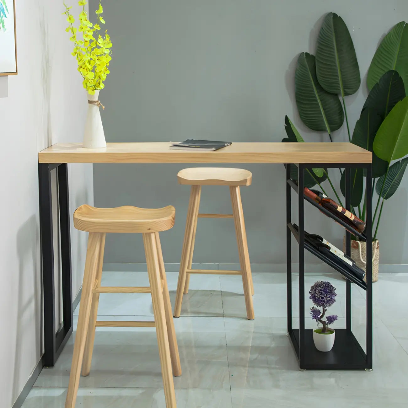 Modern Natural Pine Wood Wine Rack Bar Tables