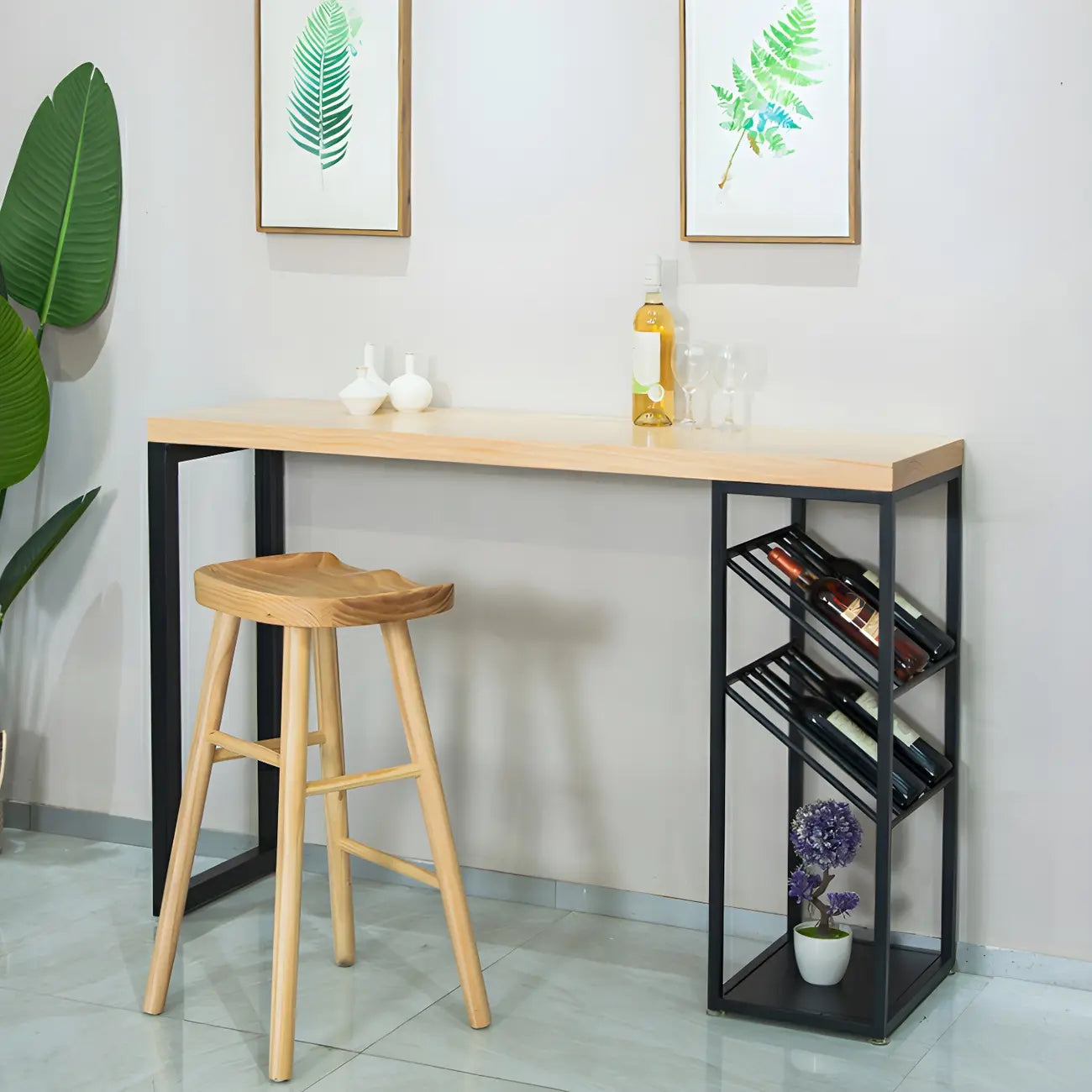 Modern Natural Pine Wood Wine Rack Bar Tables