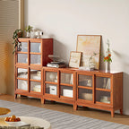 Adjustable Wood Glass Display Cabinet with Sliding Doors