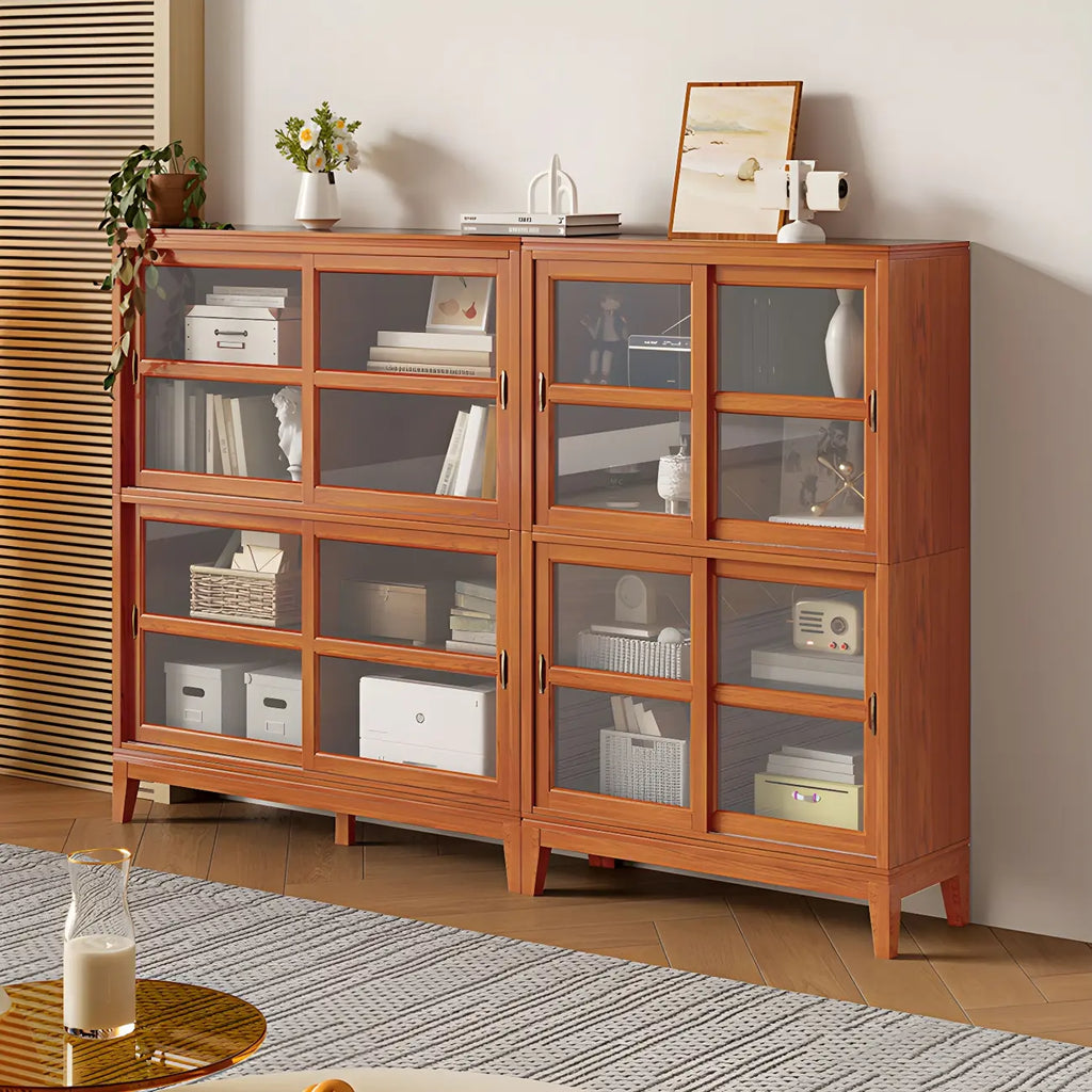 Adjustable Wood Glass Display Cabinet with Sliding Doors