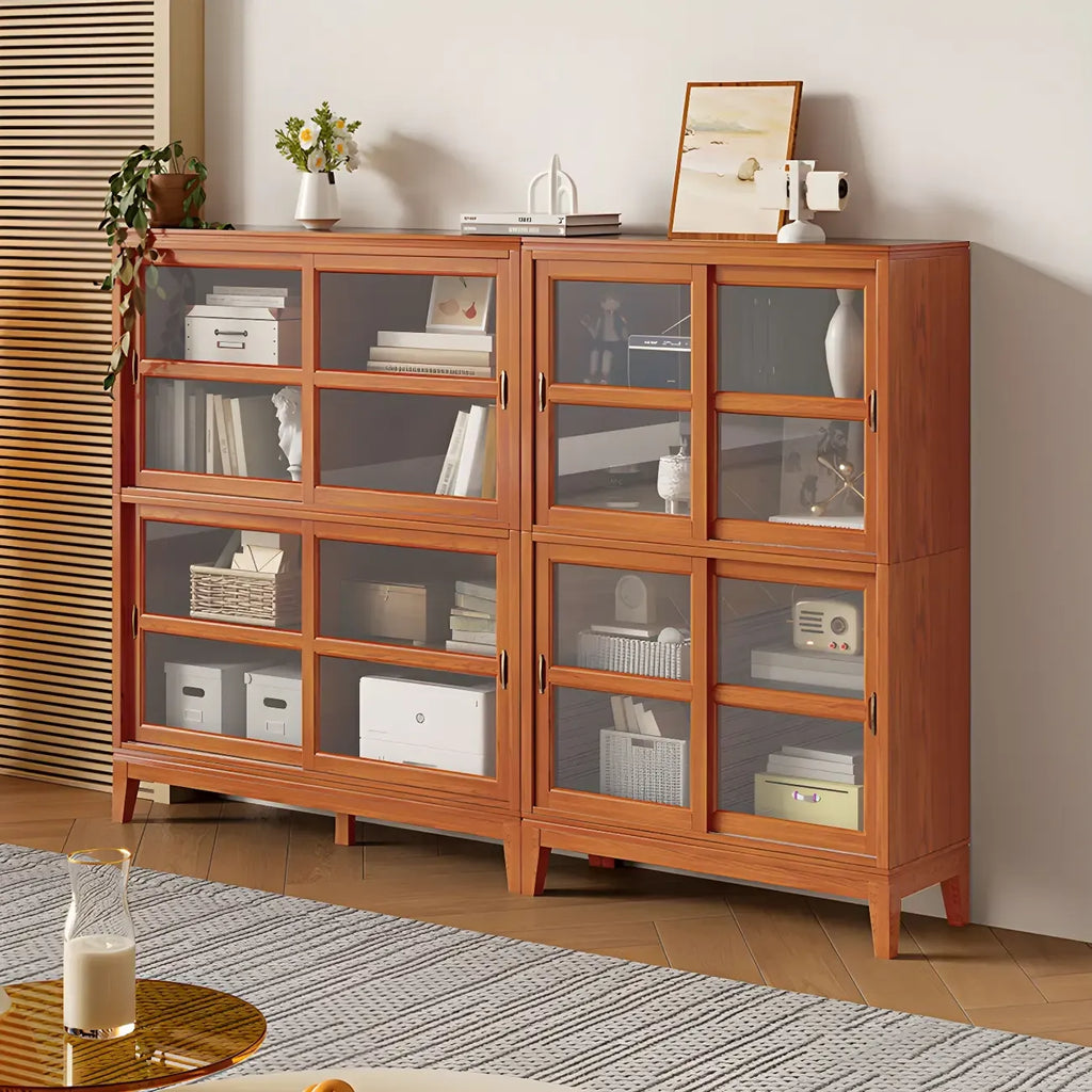 Adjustable Wood Glass Display Cabinet with Sliding Doors