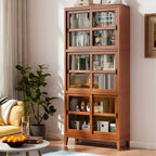 Adjustable Wood Glass Display Cabinet with Sliding Doors