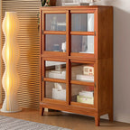 Adjustable Wood Glass Display Cabinet with Sliding Doors