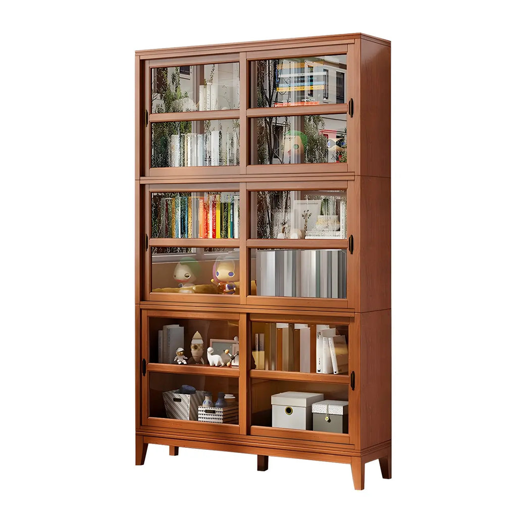 Adjustable Wood Glass Display Cabinet with Sliding Doors