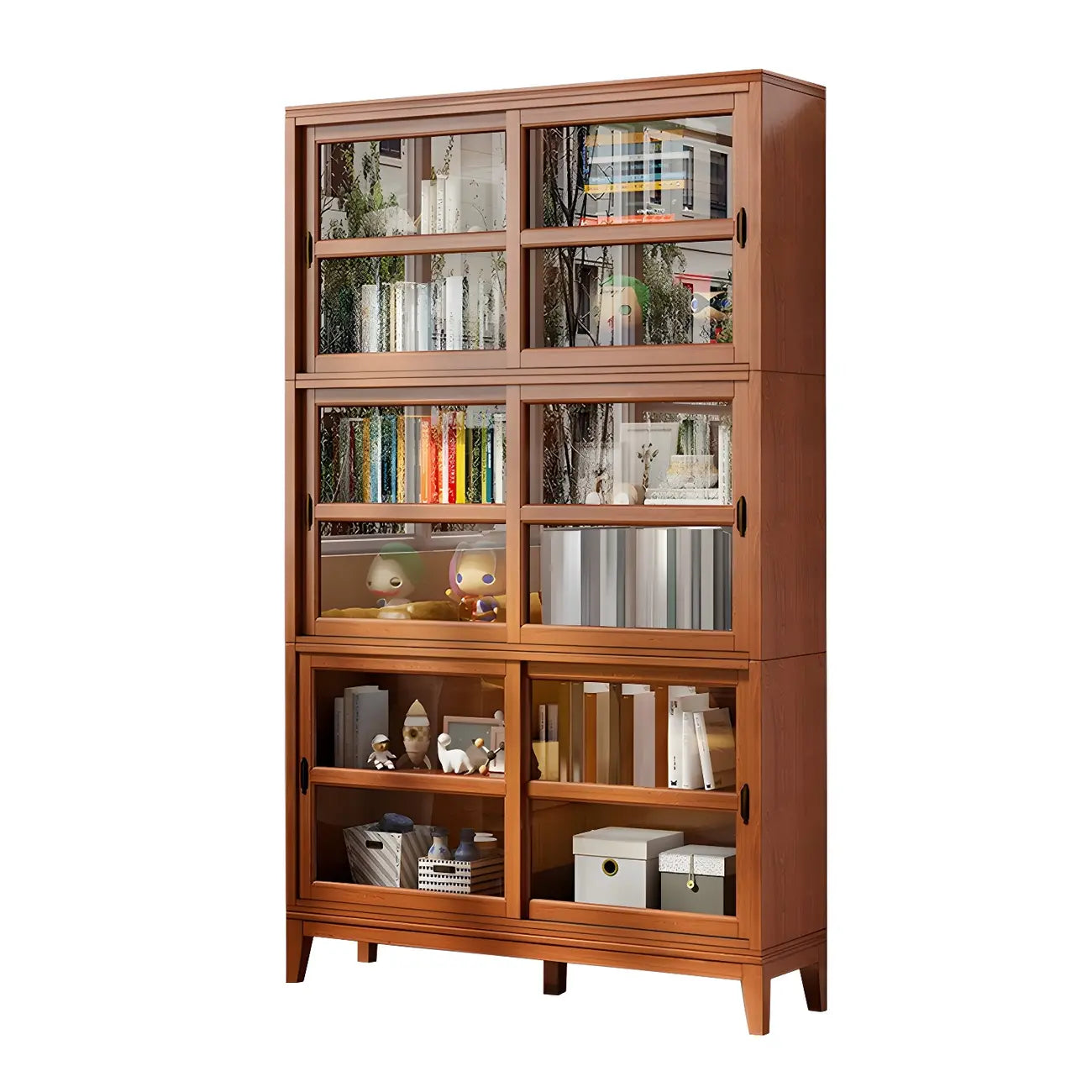 Adjustable Wood Glass Display Cabinet with Sliding Doors