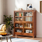 Adjustable Wood Glass Display Cabinet with Sliding Doors