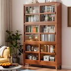 Adjustable Wood Glass Display Cabinet with Sliding Doors