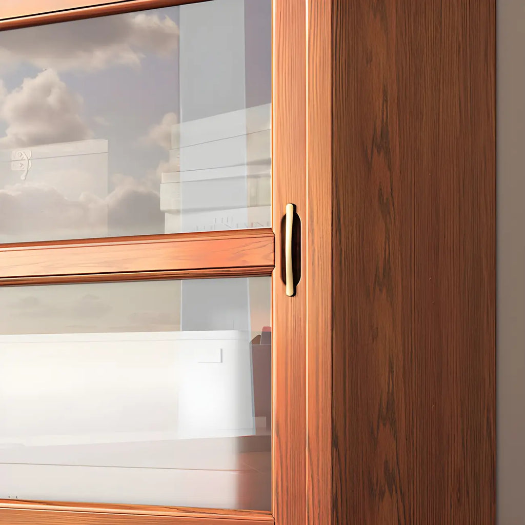 Adjustable Wood Glass Display Cabinet with Sliding Doors