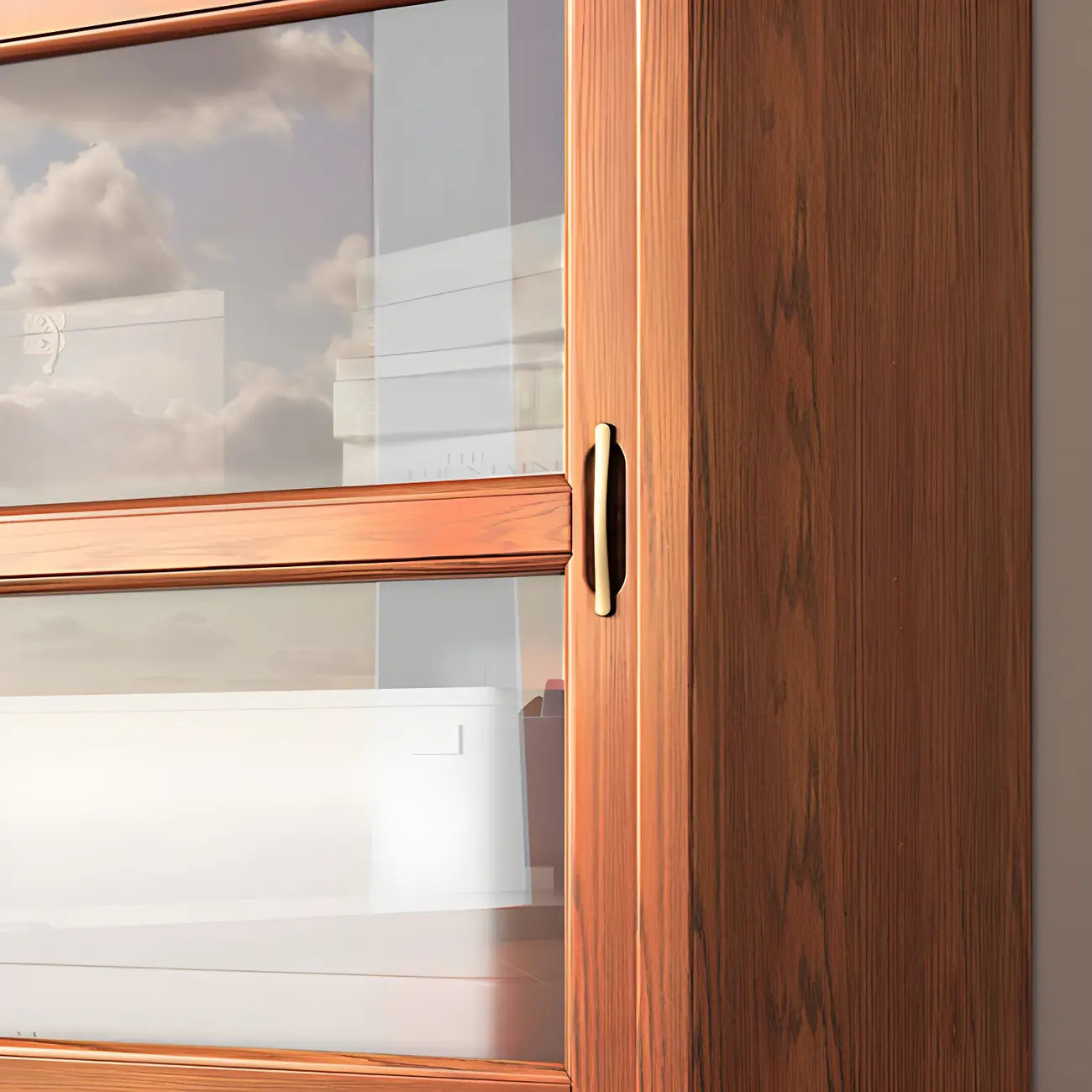 Adjustable Wood Glass Display Cabinet with Sliding Doors