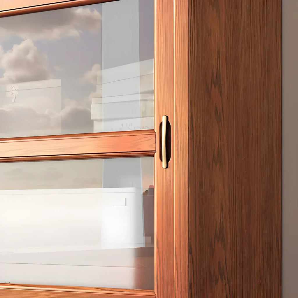 Adjustable Wood Glass Display Cabinet with Sliding Doors