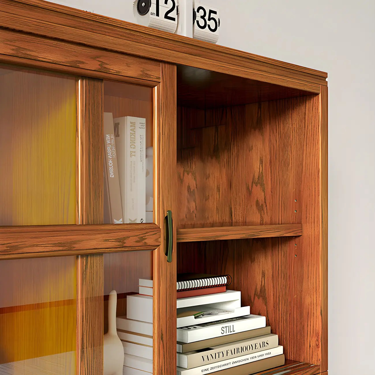 Adjustable Wood Glass Display Cabinet with Sliding Doors