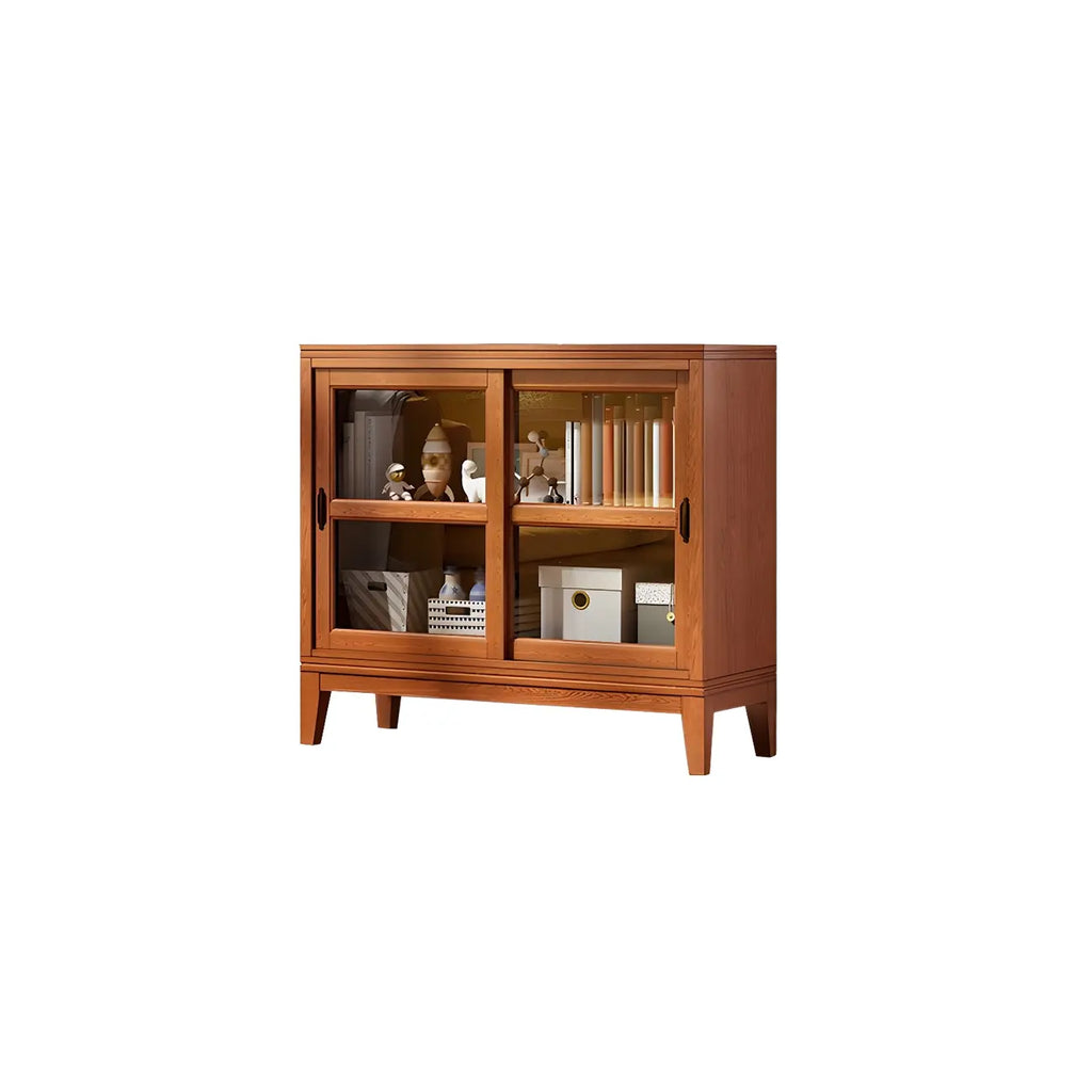 Adjustable Wood Glass Display Cabinet with Sliding Doors