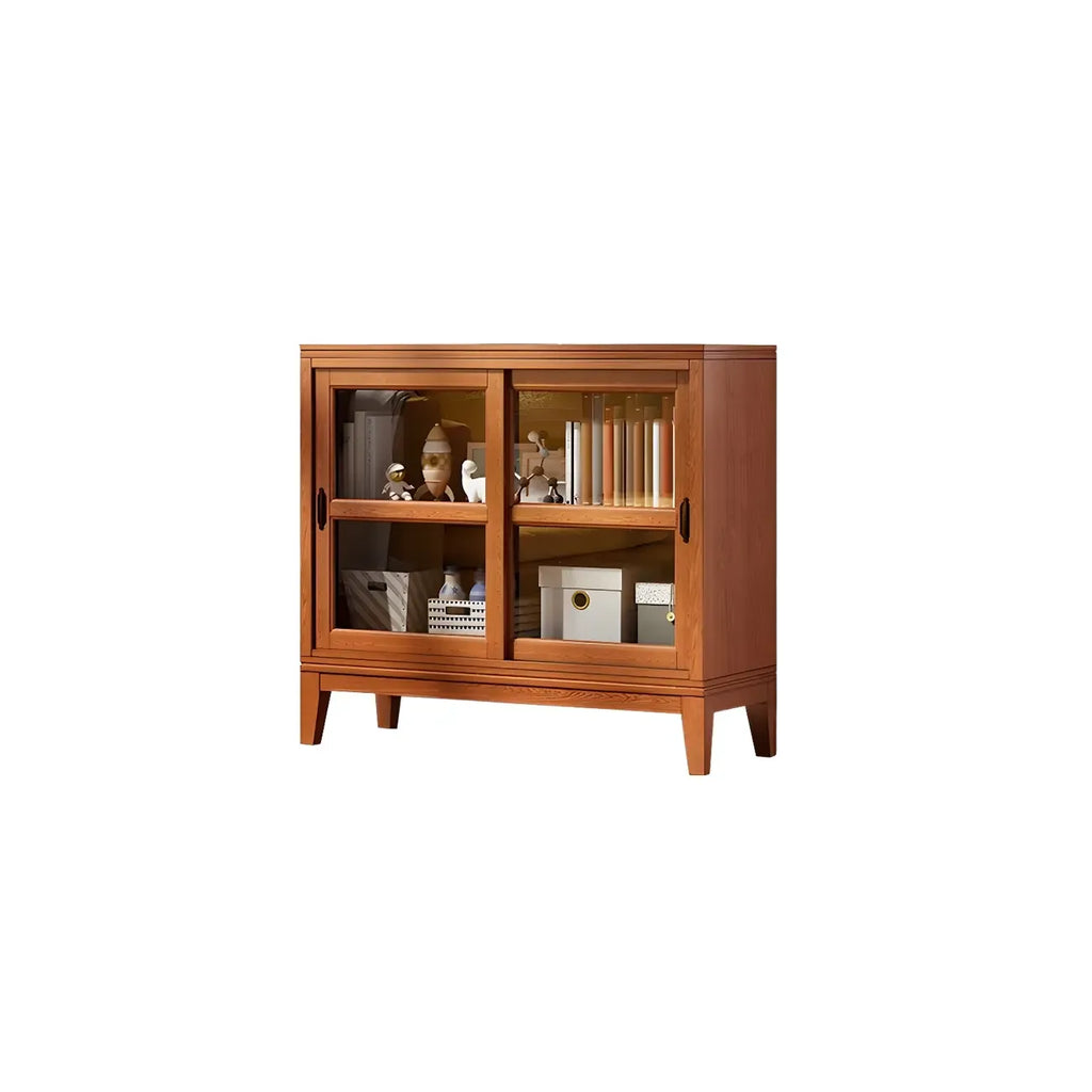 Adjustable Wood Glass Display Cabinet with Sliding Doors